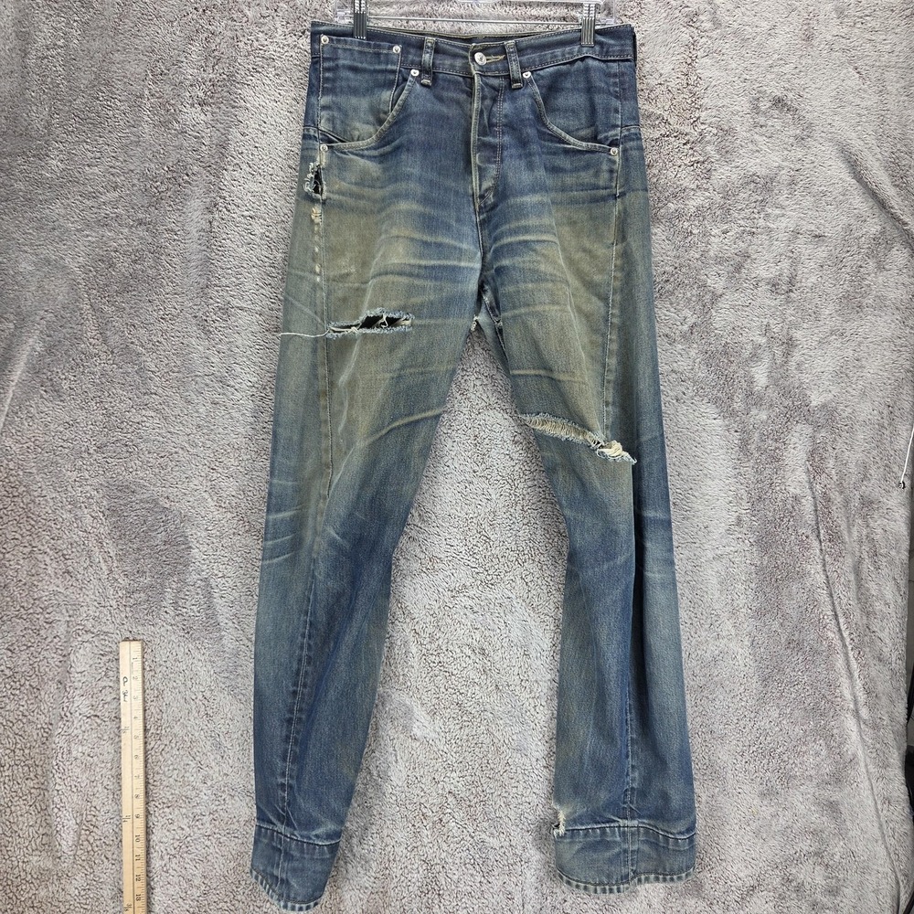 Vintage Levis Engineered Jeans Mens 31x32 Blue Twisted Thrashed Button Fly Denim